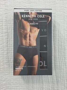 Kenneth Cole 4 Pack Briefs Men's L Large NIB Black 100% Cotton Tag Free Soft